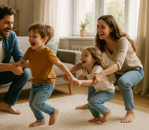 Familie im Wohnzimmer macht Spaß